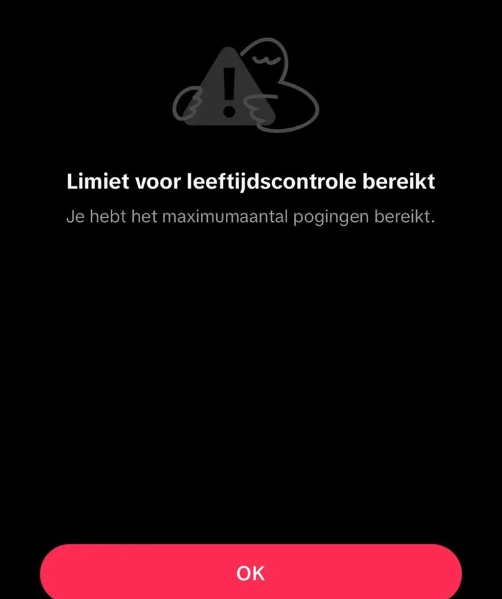 TikTok-melding Limiet voor leeftijdscontrole bereikt: je hebt het maximumaantal pogingen bereikt